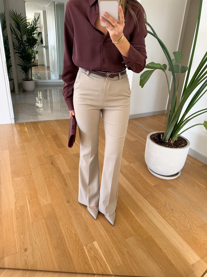 Arya İspanyol Paça Kumaş Pantolon - Bej