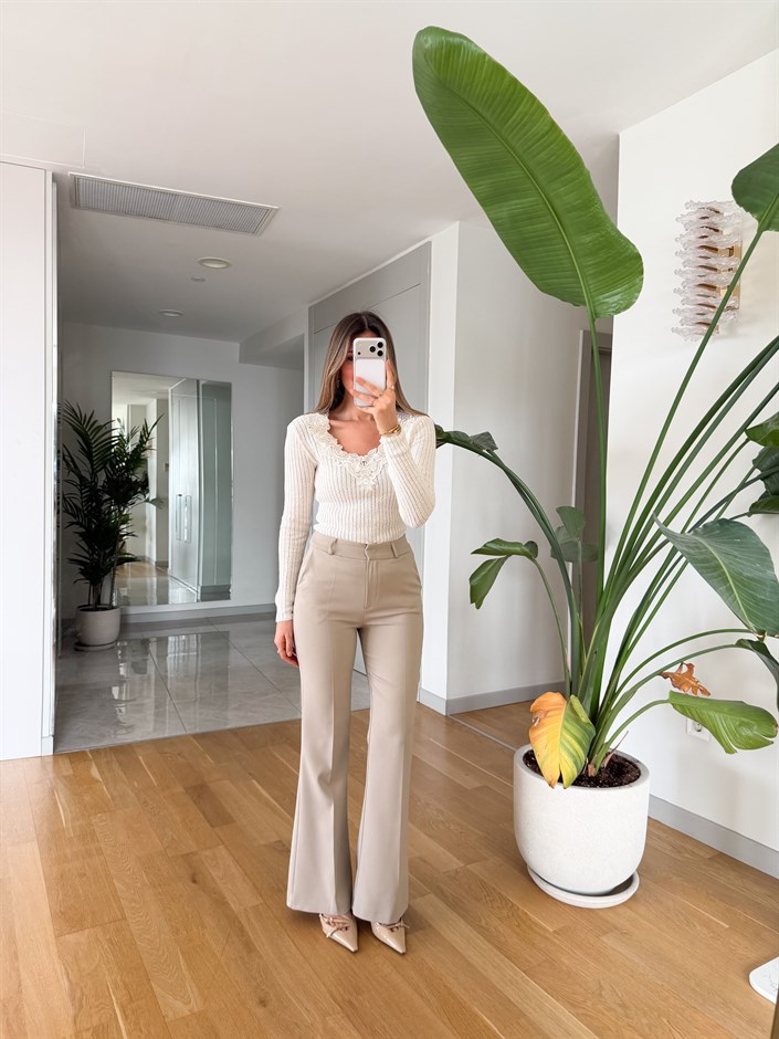 Arya İspanyol Paça Kumaş Pantolon - Bej