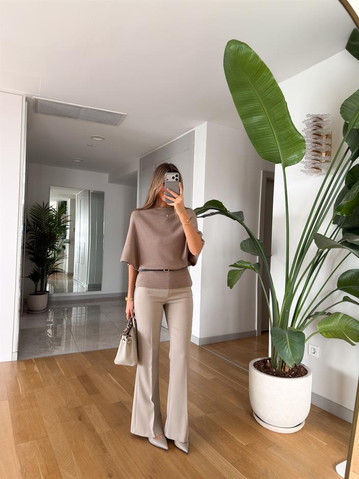 Arya İspanyol Paça Kumaş Pantolon - Bej