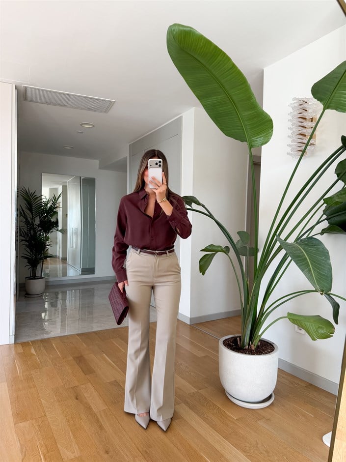 Arya İspanyol Paça Kumaş Pantolon - Bej