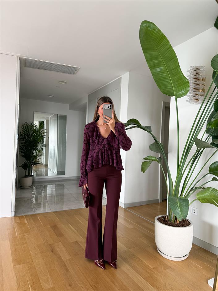 Arya İspanyol Paça Kumaş Pantolon - Bordo