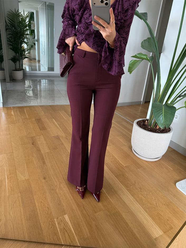 Arya İspanyol Paça Kumaş Pantolon - Bordo