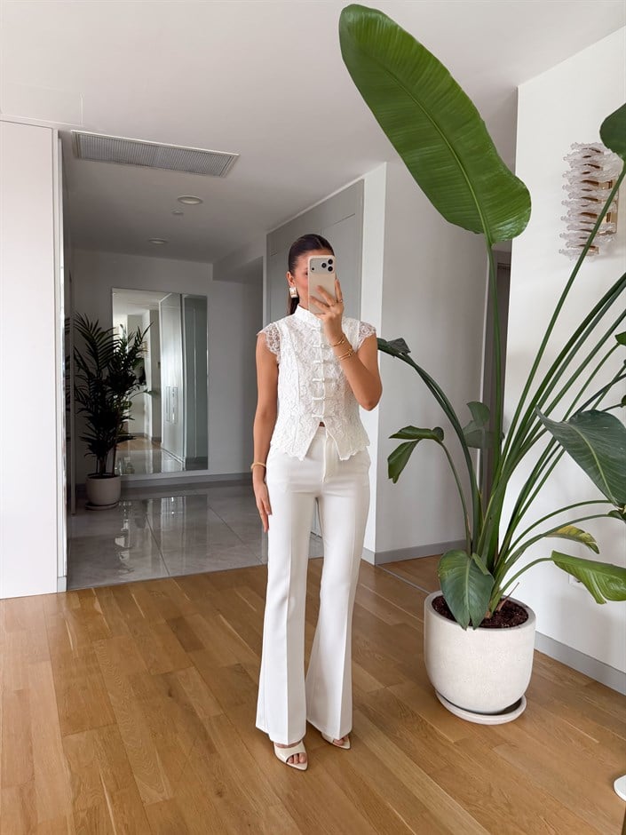 Arya İspanyol Paça Kumaş Pantolon - Ekru