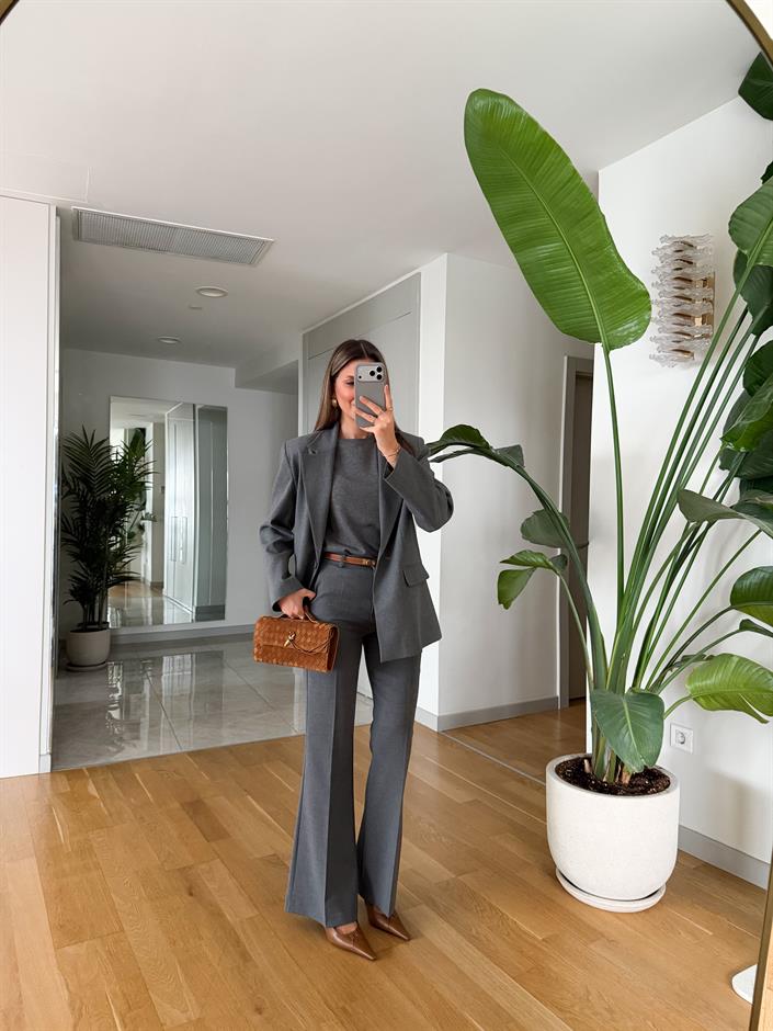 Arya İspanyol Paça Kumaş Pantolon - Gri