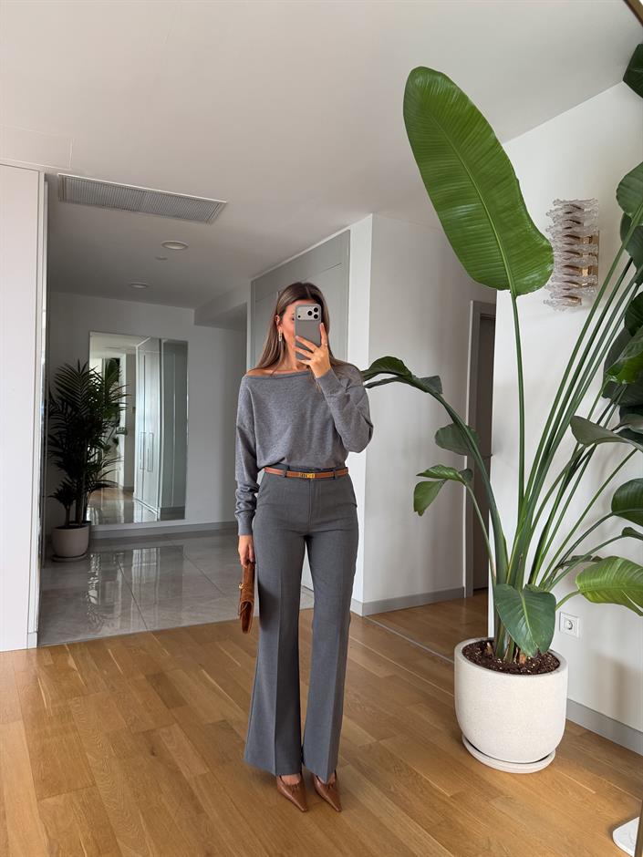 Arya İspanyol Paça Kumaş Pantolon - Gri