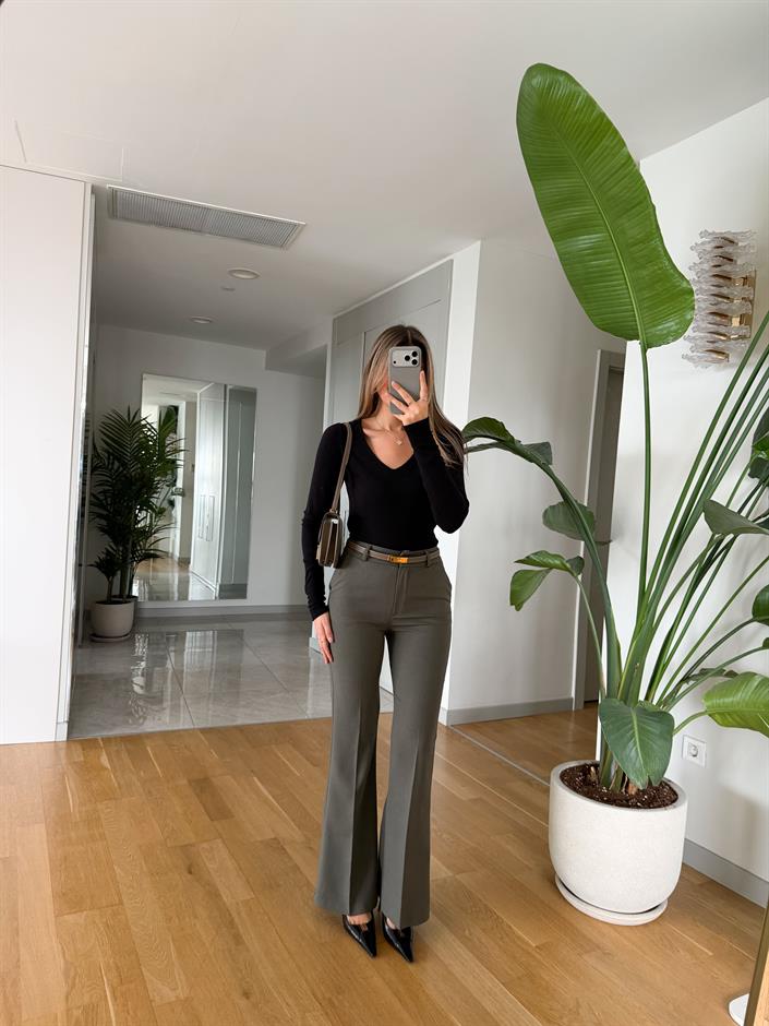 Arya İspanyol Paça Kumaş Pantolon - Haki