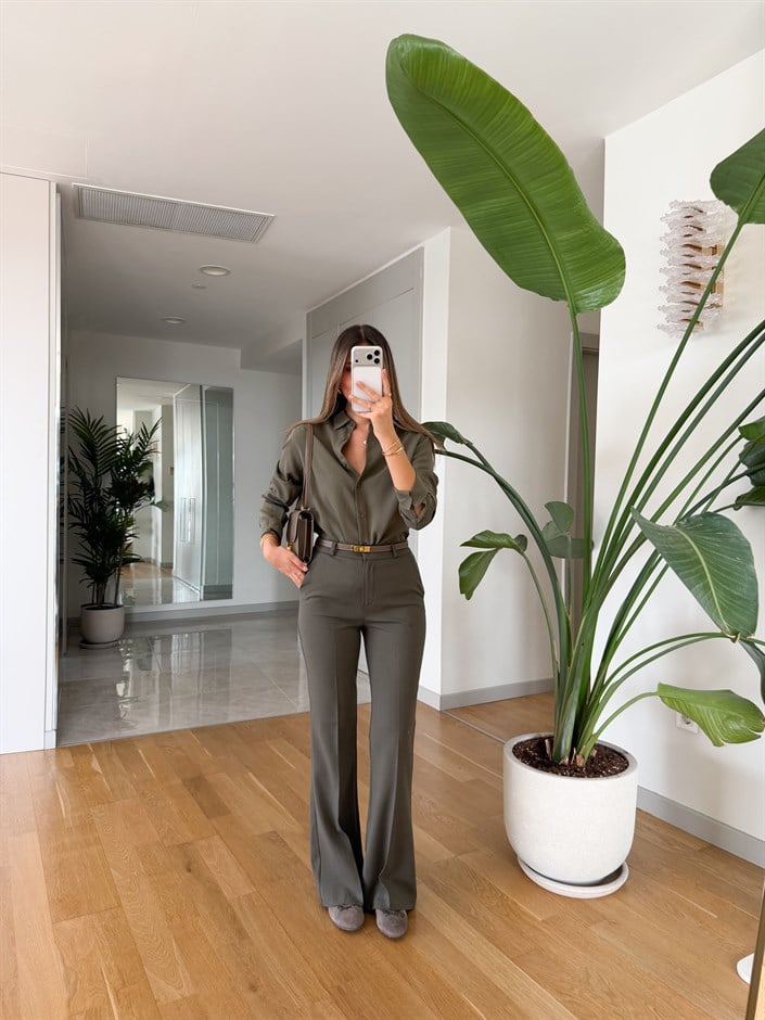 Arya İspanyol Paça Kumaş Pantolon - Haki