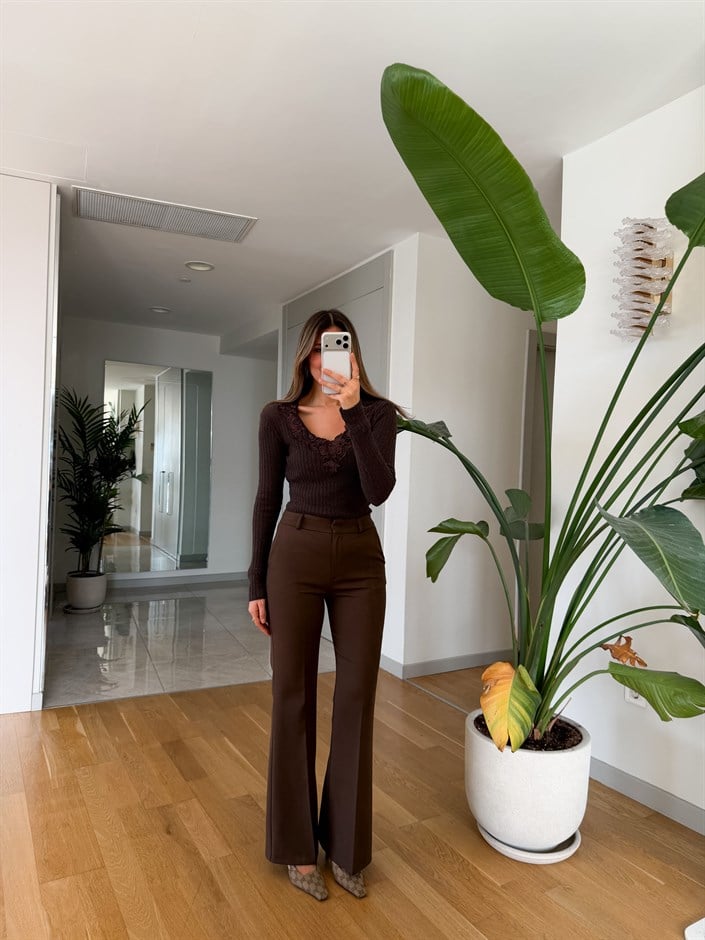 Arya İspanyol Paça Kumaş Pantolon - Kahve