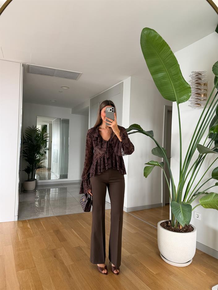 Arya İspanyol Paça Kumaş Pantolon - Kahve