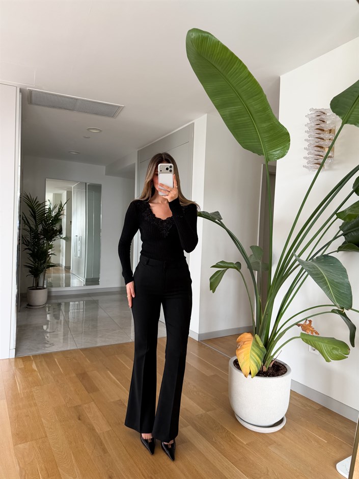 Arya İspanyol Paça Kumaş Pantolon - Siyah