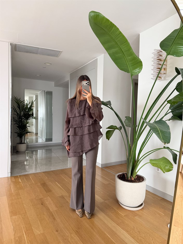 Arya İspanyol Paça Kumaş Pantolon - Vizon