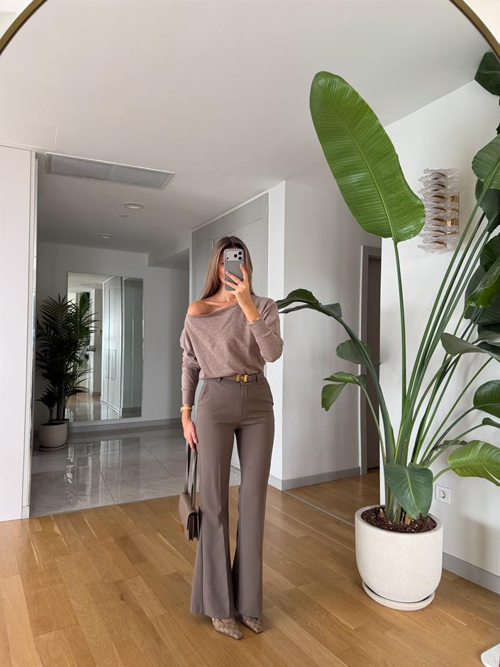 Arya İspanyol Paça Kumaş Pantolon - Vizon