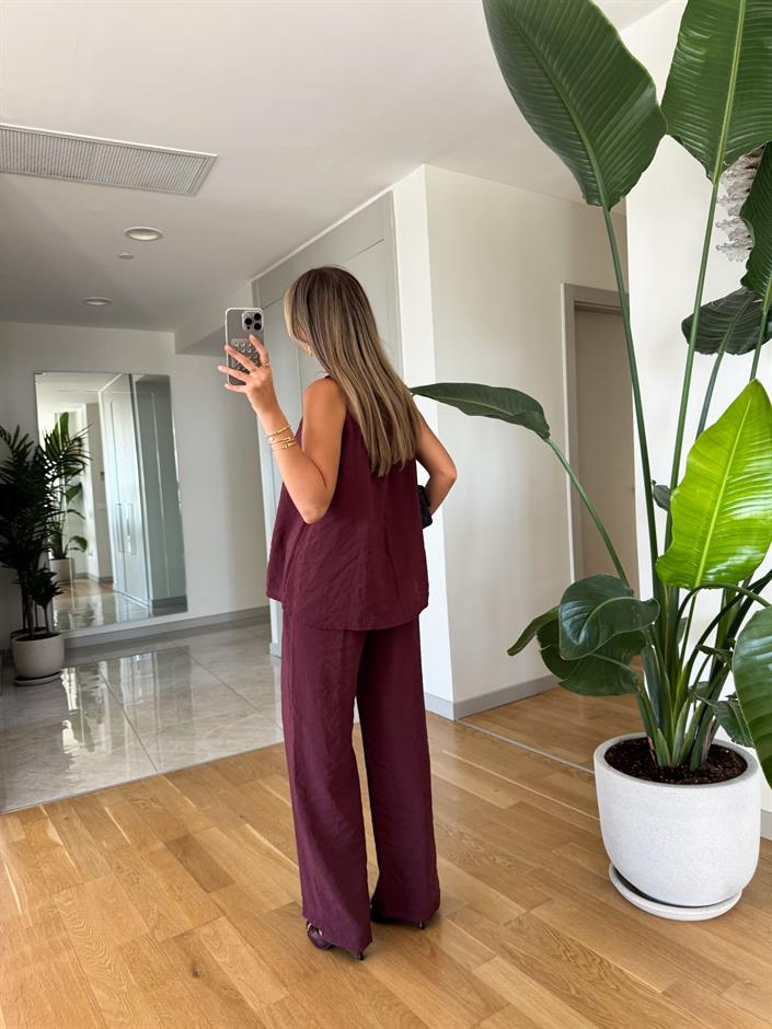 Asher Bluz Pantolon Tensel Takım - Mürdüm 