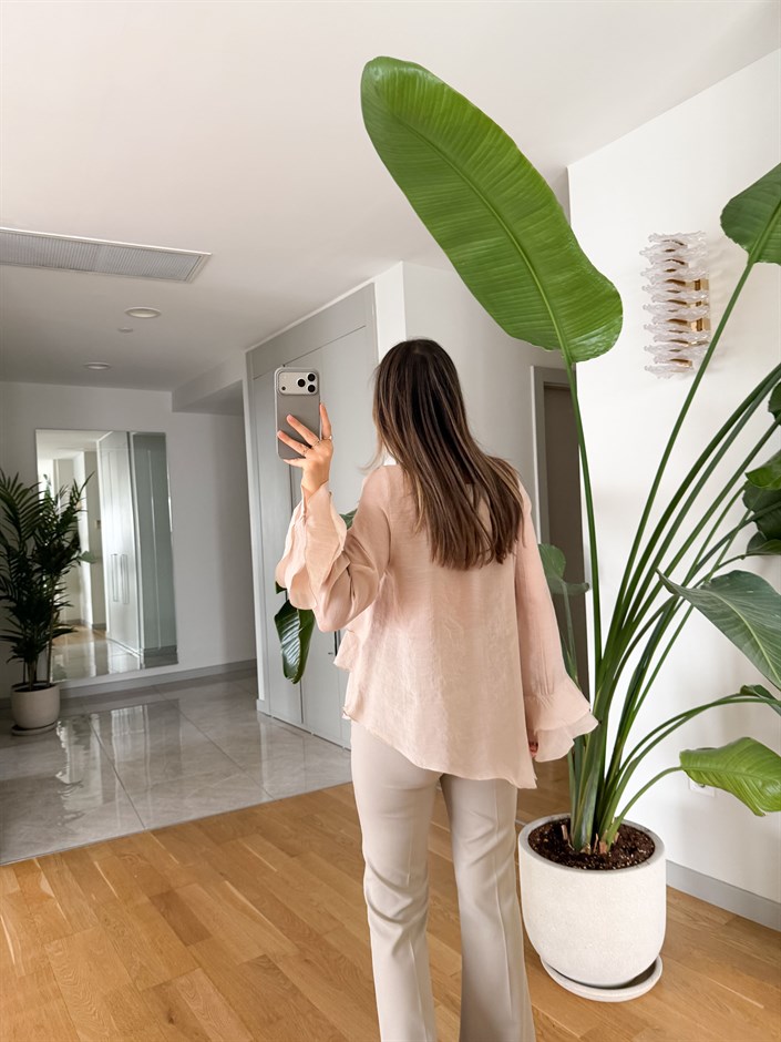 Asimetrik Kat Kat Bluz - Ekru 