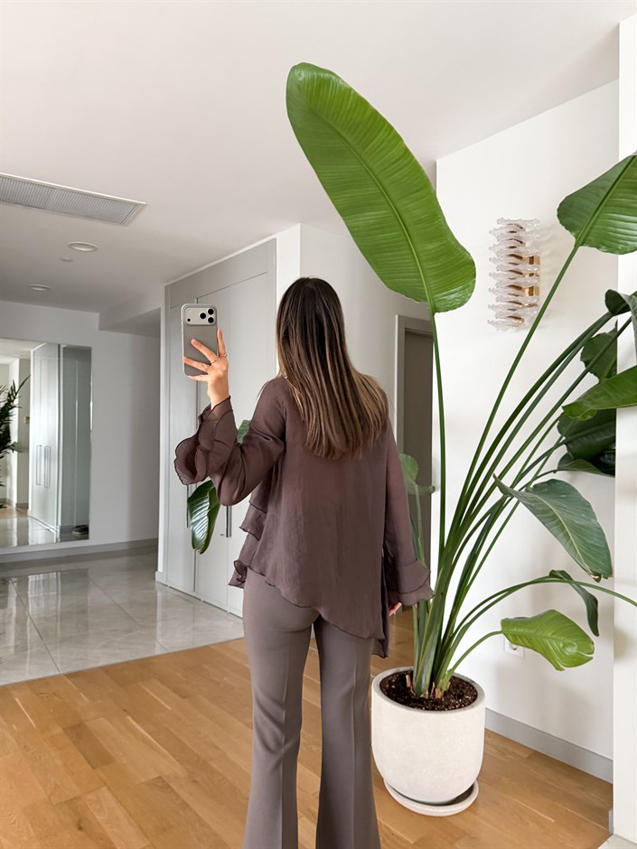 Asimetrik Kat Kat Bluz - Kahve