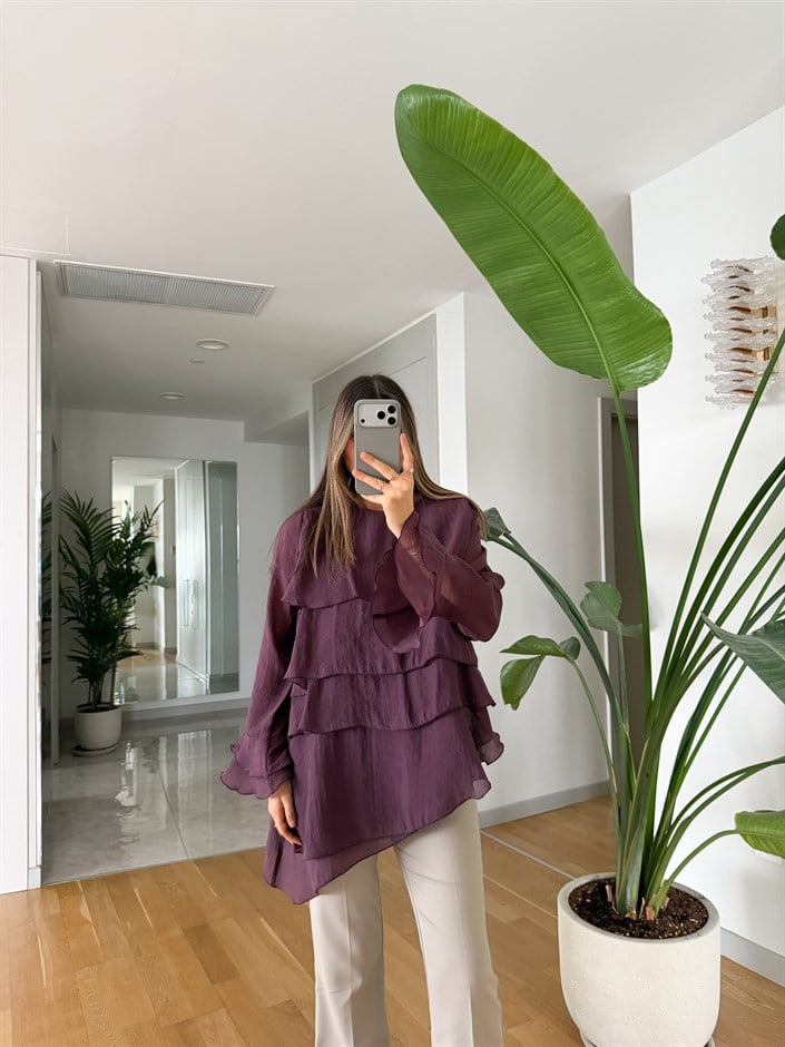 Asimetrik Kat Kat Bluz - Mürdüm 