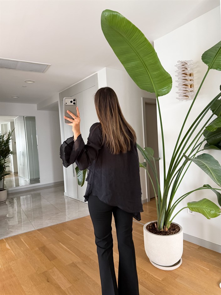 Asimetrik Kat Kat Bluz - Siyah