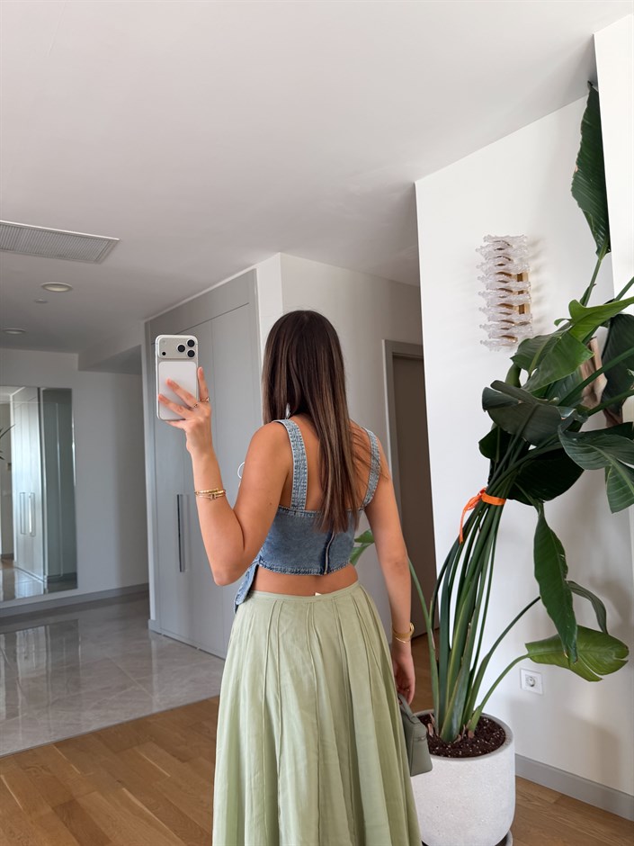 Askı Detaylı Bağlamalı Korse Bluz - Mavi 