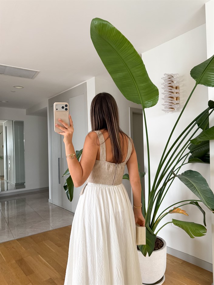 Askı Detaylı Bağlamalı Korse Bluz - Bej