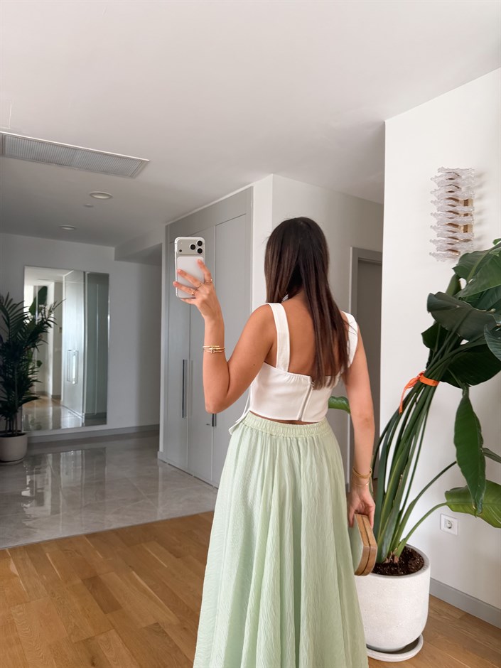 Askı Detaylı Bağlamalı Korse Bluz  - Beyaz