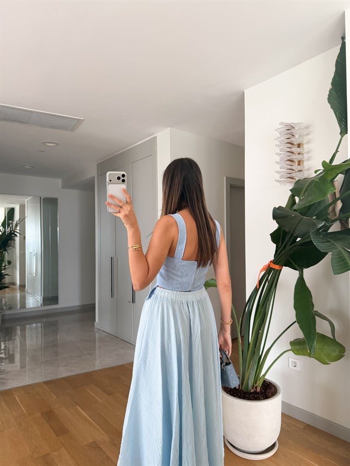Askı Detaylı Bağlamalı Korse Bluz  - Bebe Mavi