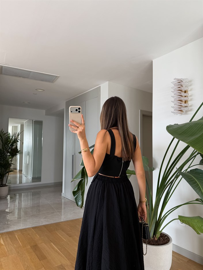 Askı Detaylı Bağlamalı Korse Bluz - Siyah