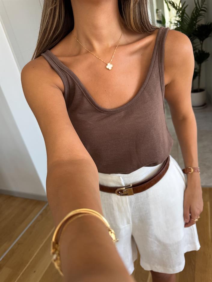 Askılı Transparan Atlet - Açık Kahve