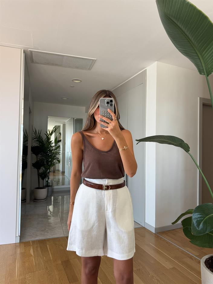 Askılı Transparan Atlet - Açık Kahve