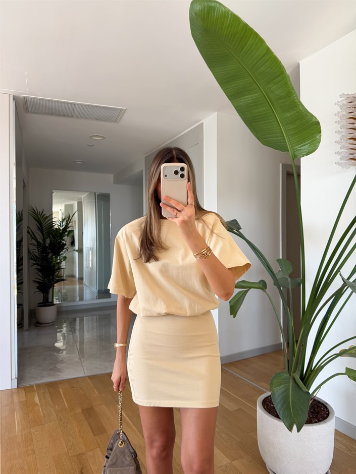 Ava Belden Oturmalı Mini Elbise - Bej