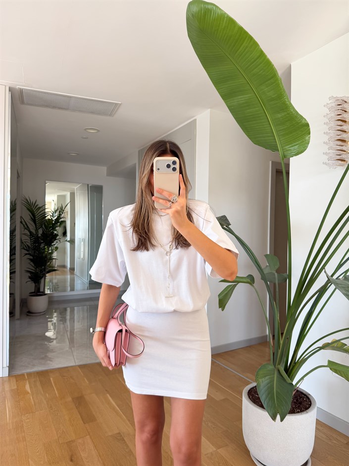 Ava Belden Oturmalı Mini Elbise - Beyaz