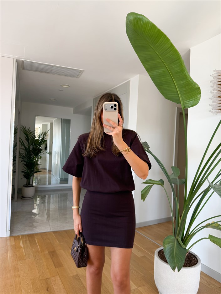 Ava Belden Oturmalı Mini Elbise - Mürdüm