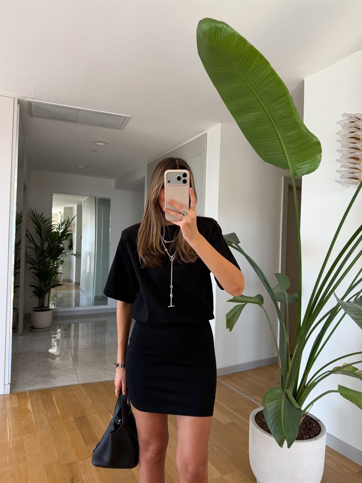 Ava Belden Oturmalı Mini Elbise - Siyah