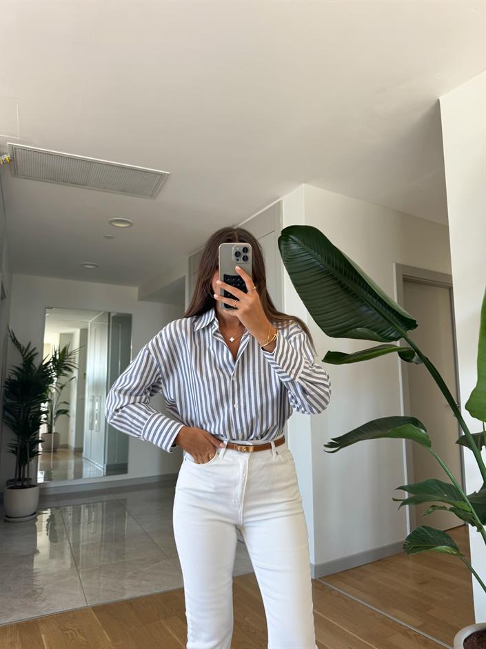 Ava Mavi Çizgili Oxford Gömlek