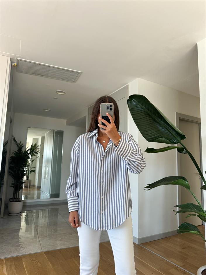 Ava Mavi Çizgili Oxford Gömlek