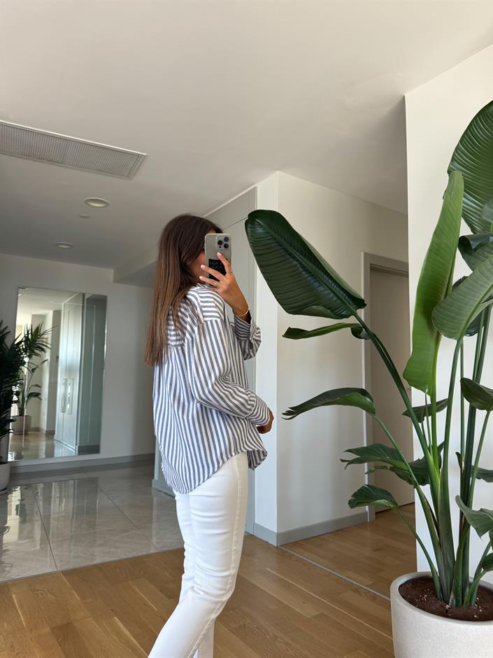 Ava Mavi Çizgili Oxford Gömlek