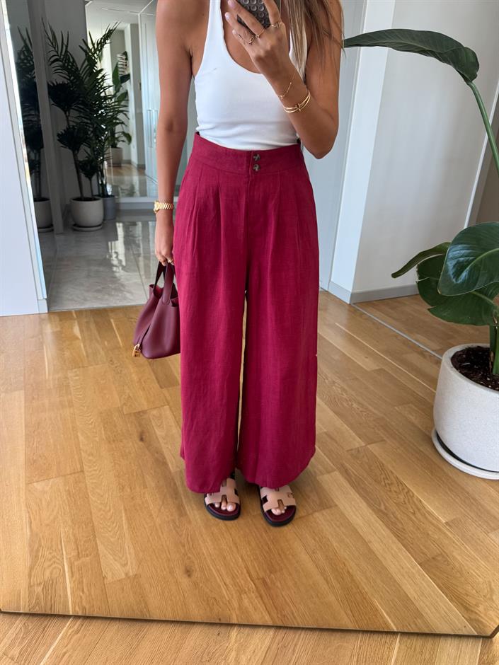 Axel Bol Paça Keten Dokulu Pantolon - Bordo
