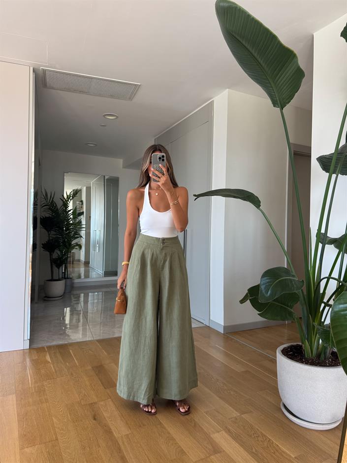 Axel Bol Paça Keten Dokulu Pantolon - Haki