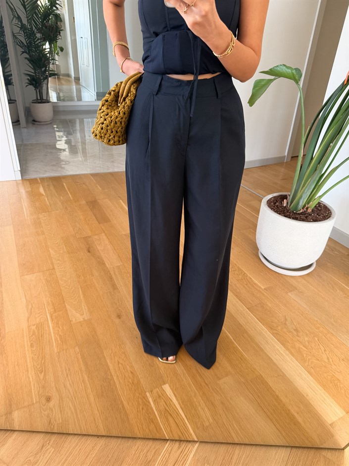 Bağcıklı  Korse Bluz Pantolon Takım - Lacivert