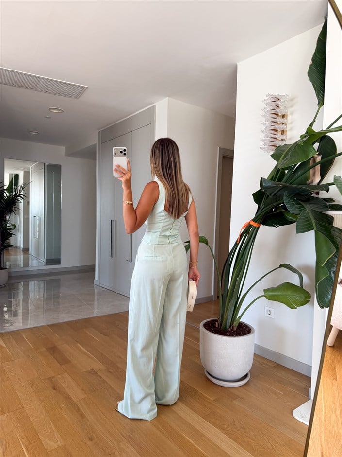 Bağcıklı Korse Bluz Pantolon Takım - Mint