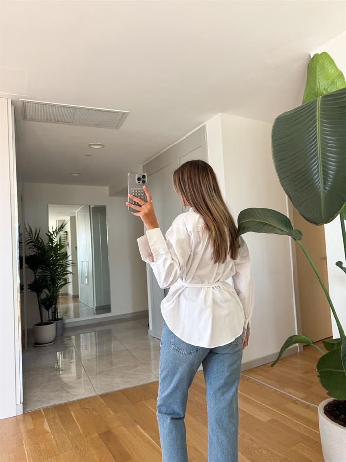 Bağlama Detaylı Poplin Gömlek - Beyaz