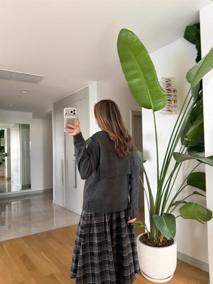 Bağlama Detaylı Triko Kazak - Antrasit