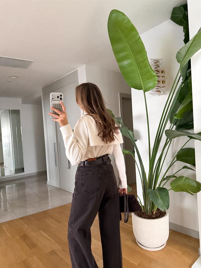 Bağlama Detaylı Triko Kazak - Ekru