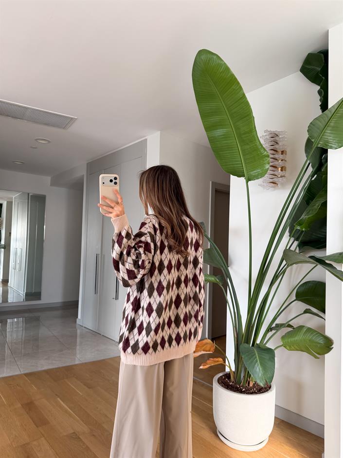 Baklava Desenli Triko Kazak 