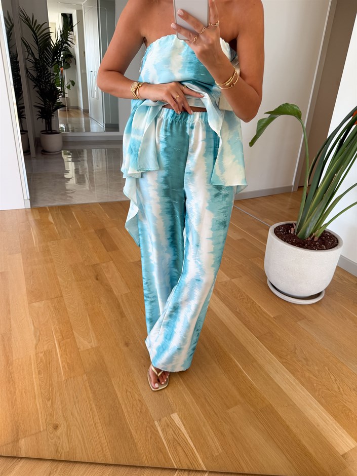 Batik Desenli Straplez Takım - Mavi 