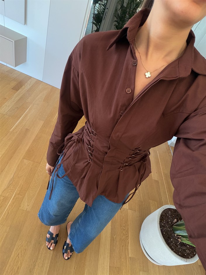 Bel Korseli Gömlek - Kahve