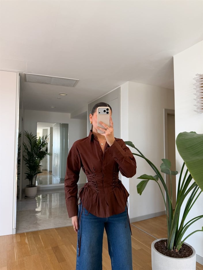 Bel Korseli Gömlek - Kahve