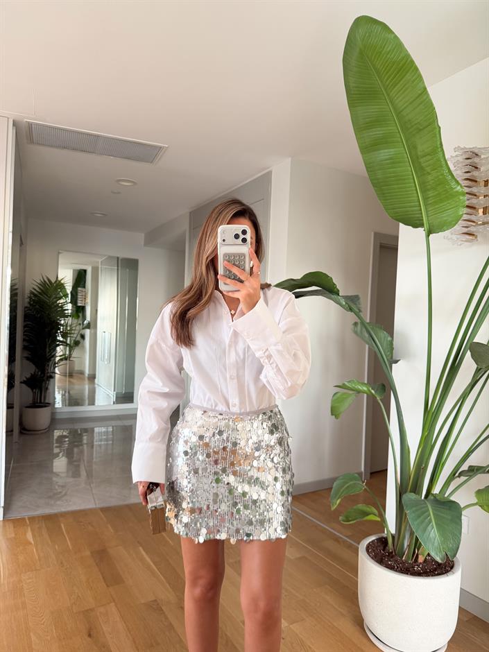 Belden Oturtmalı Poplin Gömlek - Beyaz