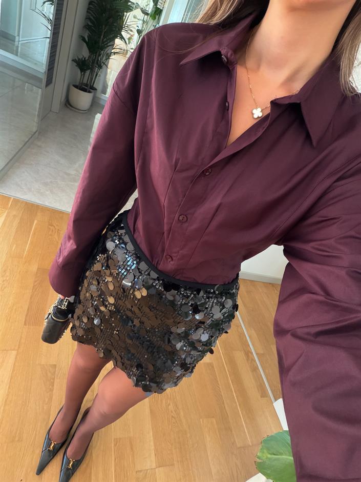 Belden Oturtmalı Poplin Gömlek - Bordo