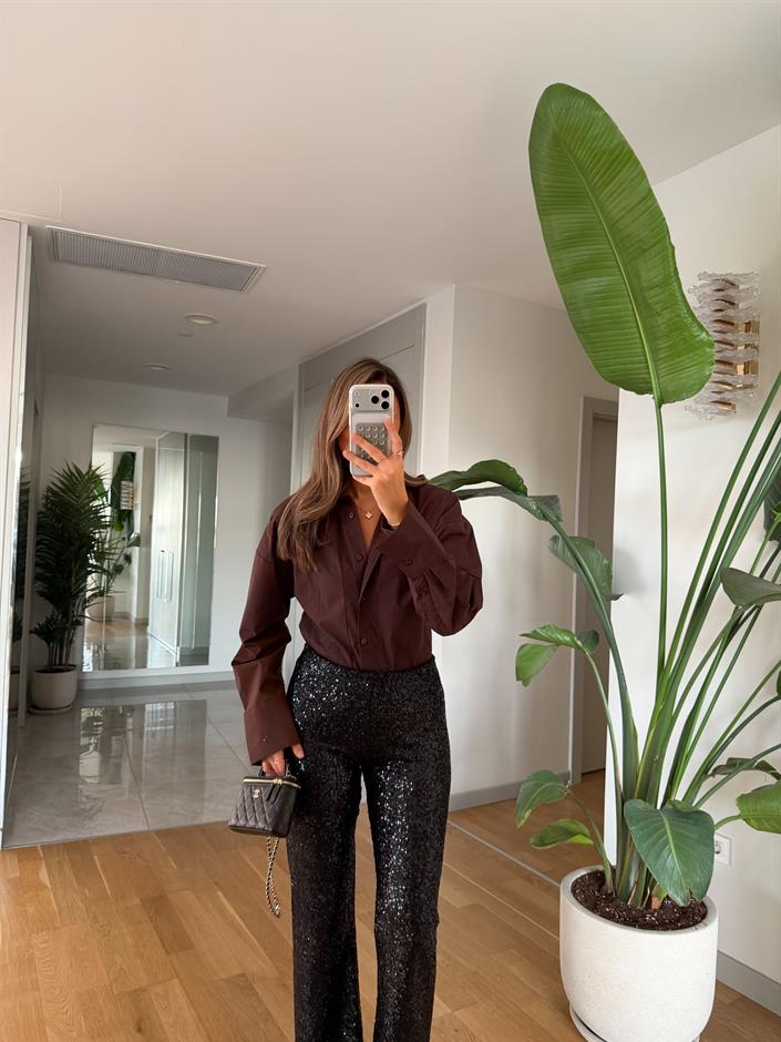 Belden Oturtmalı Poplin Gömlek - Kahve