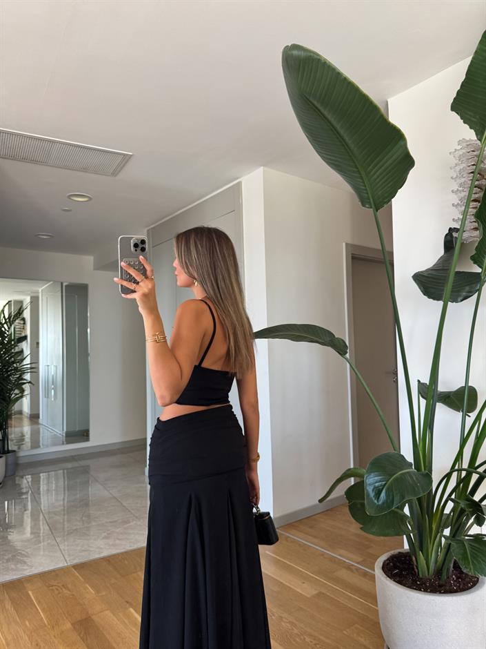 Beli Drapeli Şifon Etek -Siyah